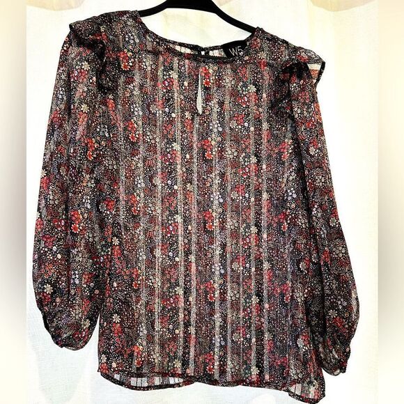 W5 Sheer black Blouse with ruffle datail - Picture 1 of 6